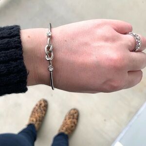 Boutique Embellished Slip On Infinity Knot Bangle Bracelet Silver Tone